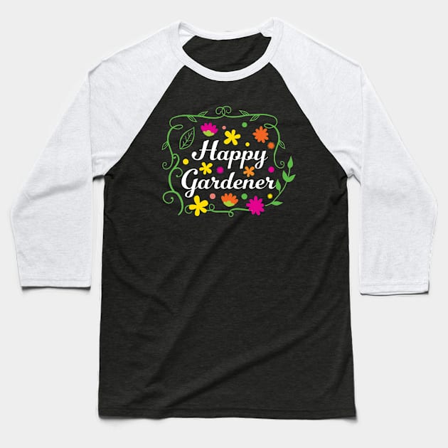 Happy Gardener Floral Decorative Motif Baseball T-Shirt by jazzworldquest